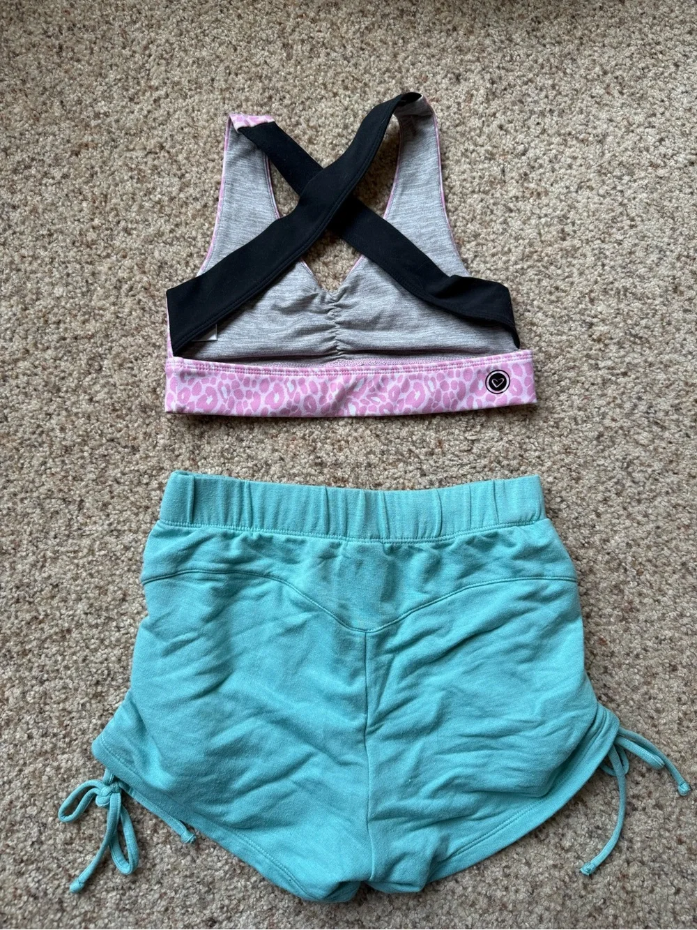 Sugar Strut Girls Pink Leopard-Print Top & Aqua Shorts Matching Set